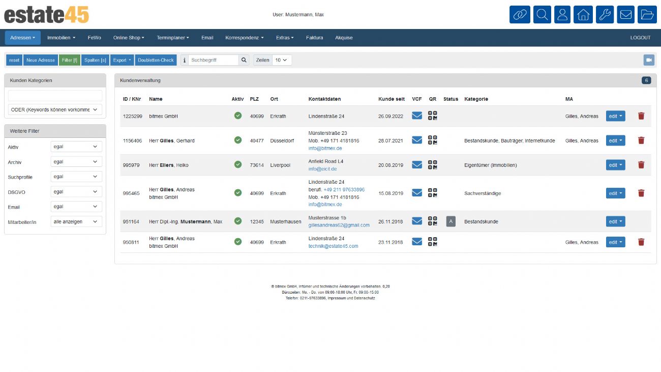 Kundenverwaltung Screenshot