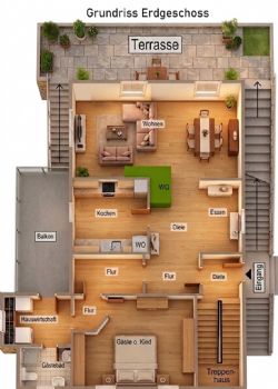Grundriss Erdgeschosswohnung 3 D